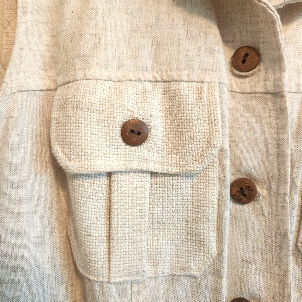 VINTAGE SCARLETT LINEN BLEND MIDI CREAM BUTTON FRONT DRESS SIZE 6 - Picture 5 of 8